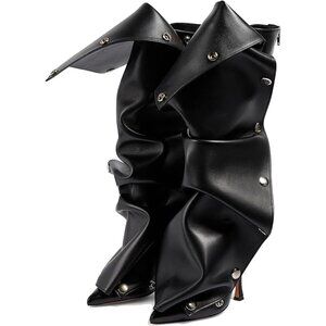 Women Black Suede Detachable Snap-off Panel Fold Over Fall Shark Knee High Boot